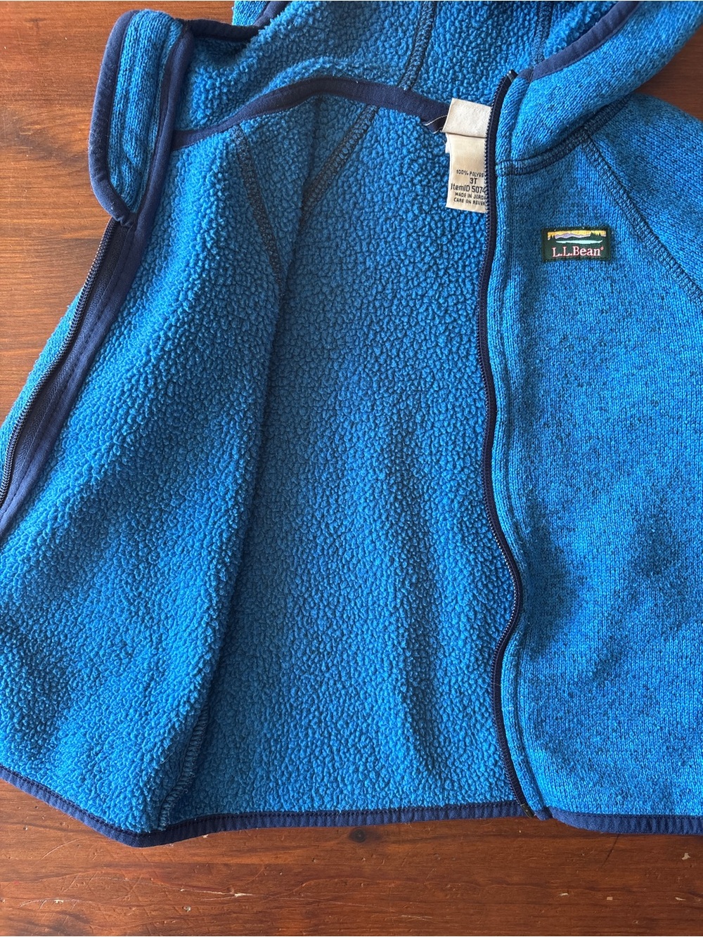 LL Bean Kids' Blue Hooded Full-Zip Fleece Jacket - 3T - Picture 3 of 5